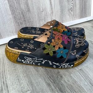 Obiono Floral Whimsical Clogs Women Size 6.5 EU 37 Leather  Butterfly Fairycore